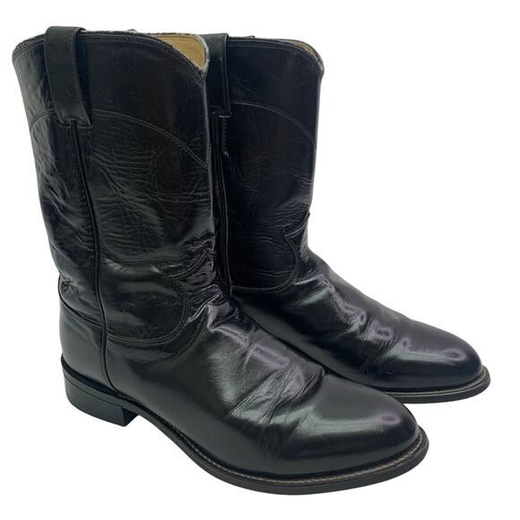 Justin Boots 3133 Mens Sz 9 Black Leather Western Roper Boots Round Toe Cowboy main image 5